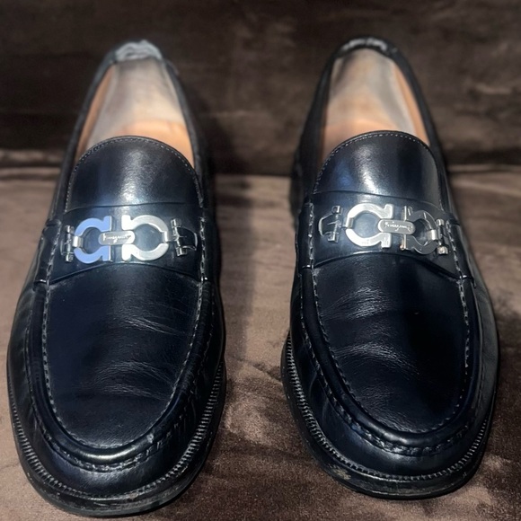 Salvatore Ferragamo Black Leather Slip-On Loafers